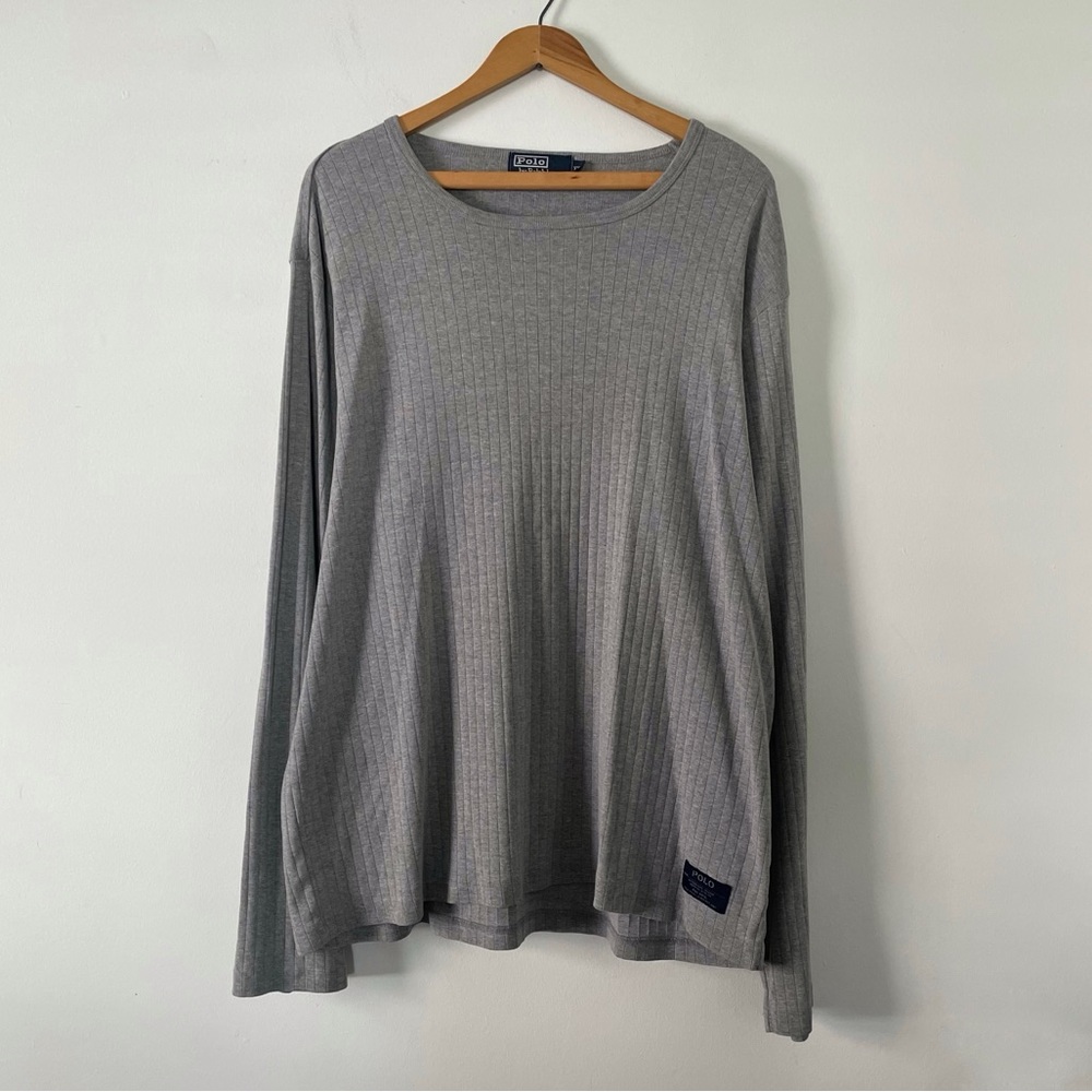 Polo Ralph Lauren Vintage 1999 Gray Ribbed Long Sleeve Shirt Size XXL